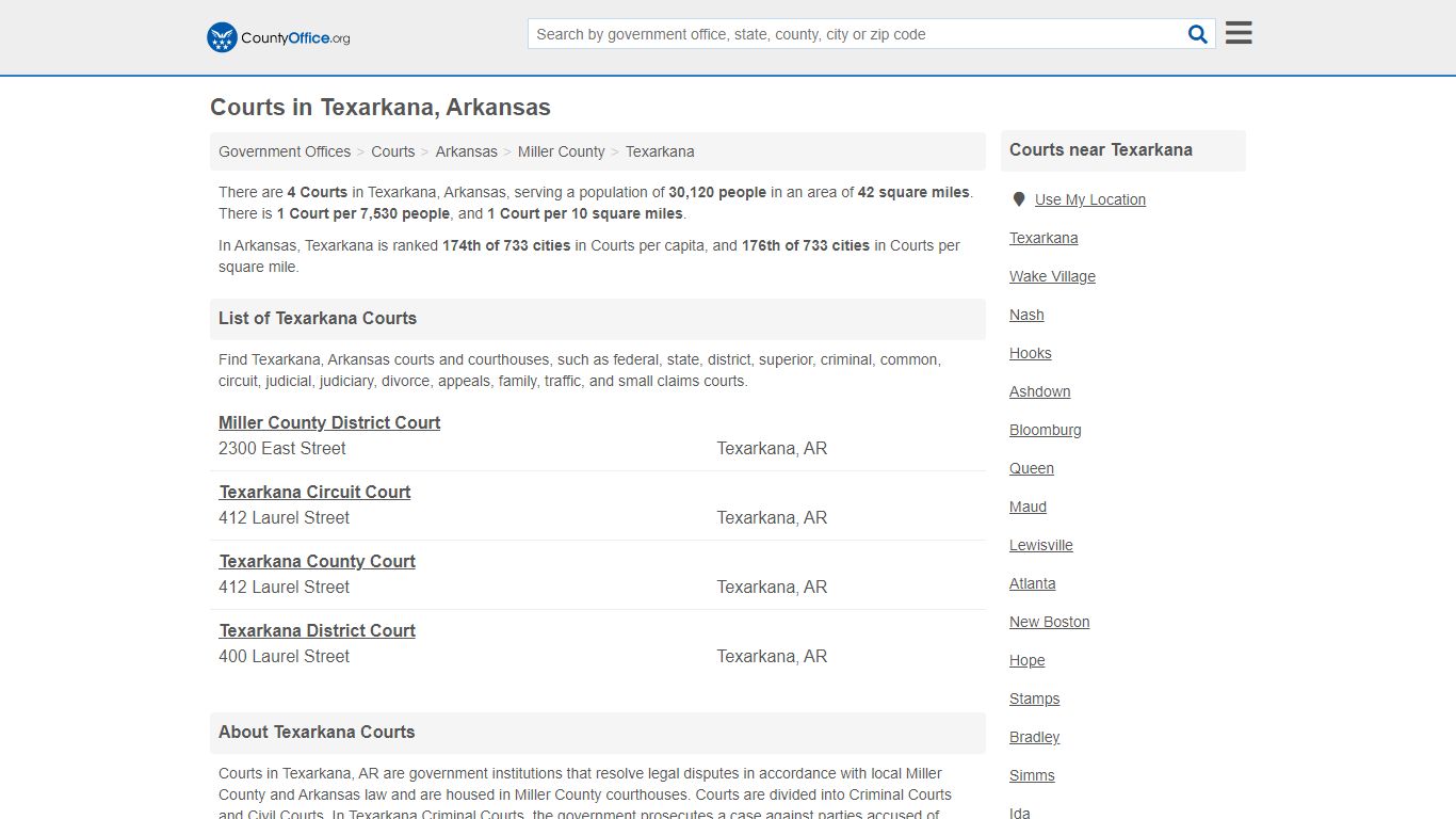 Courts - Texarkana, AR (Court Records & Calendars) - County Office