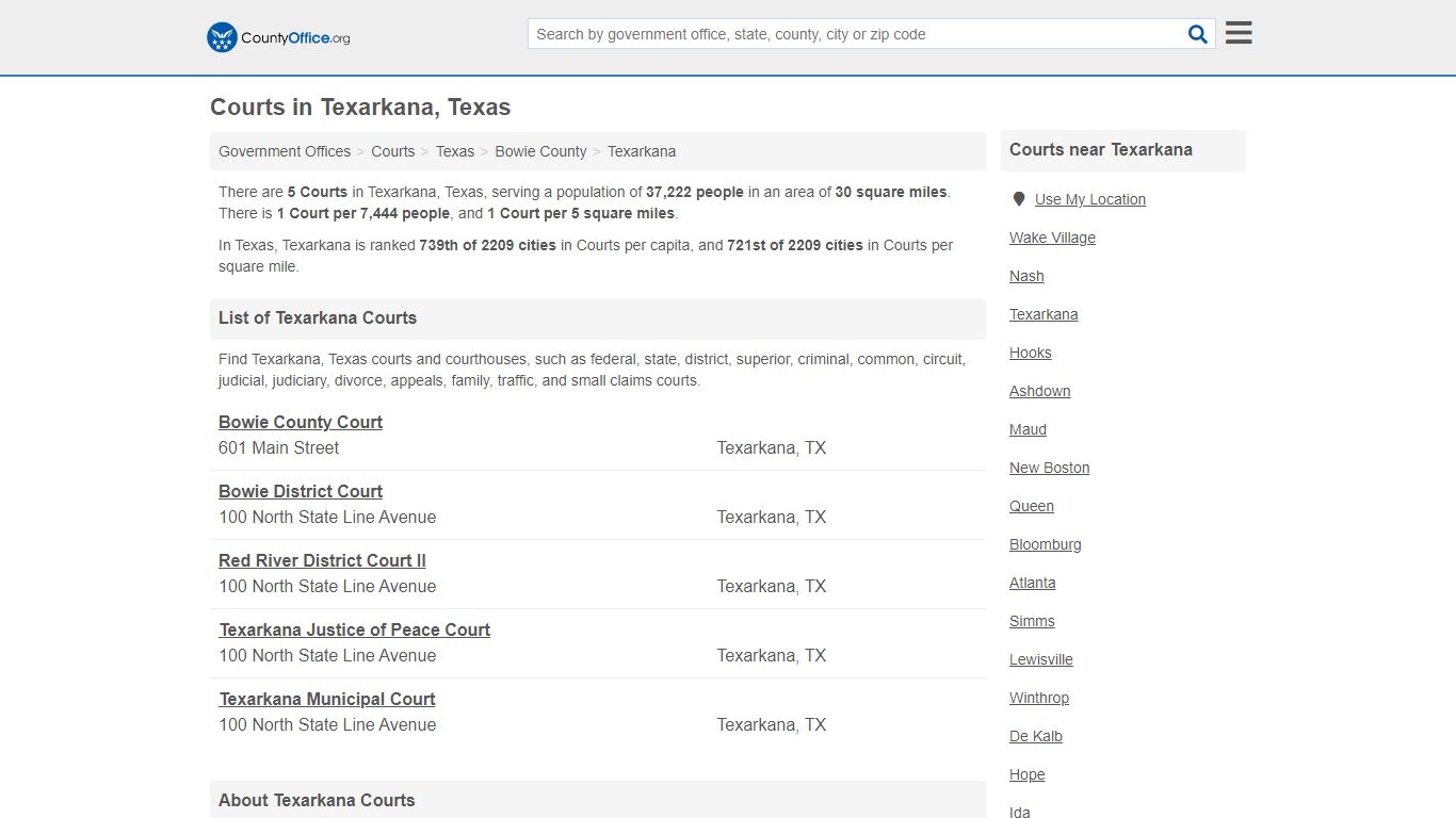 Courts - Texarkana, TX (Court Records & Calendars) - County Office